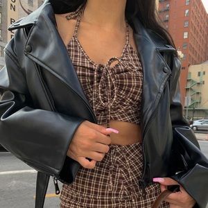 NWT Lioness Staten Island Leather Jacket in black, US 2